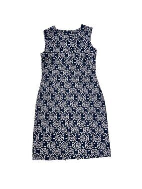 Peserico Italy Womens Navy Rose Jacquard Sleeveless Sheath Dress Size 44